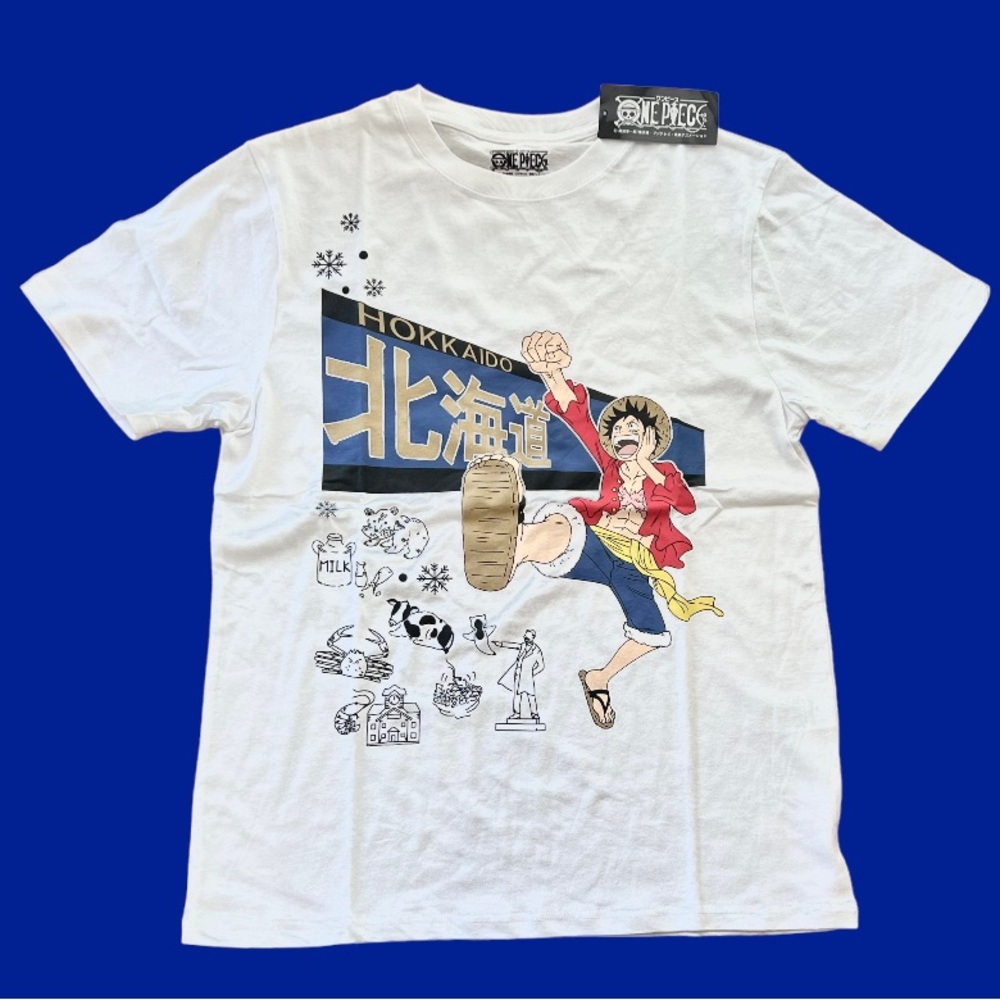 One Piece Luffy’s Shirt In White. Men’s L Size With Chinese Character 北海道. - Picture 11 of 11